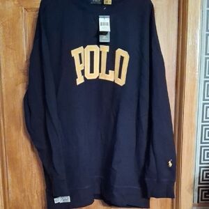 Polo by Ralph Lauren Men's Dark Blue and Gold Crewneck Sweater
